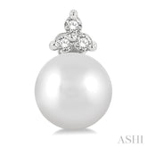 5.5 MM Round Cut Cultured Pearl and 1/20 ctw Petite Round Cut Diamond Fashion Stud Earring in 10K White Gold